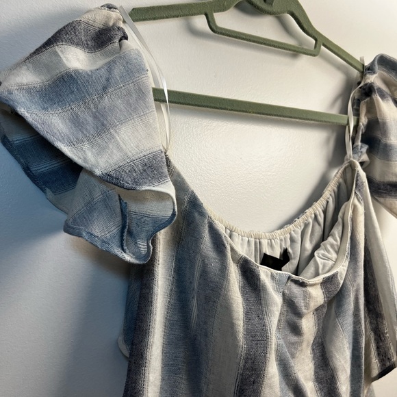 Aqua Linen Off The Shoulder Dress - Picture 3 of 8